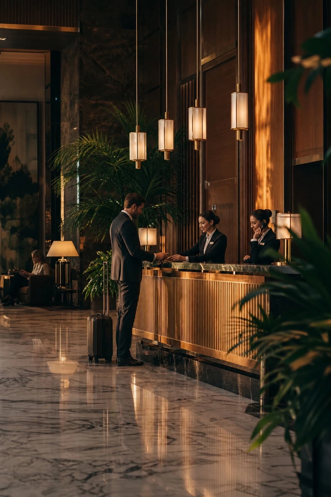 Hotel lobby and guest services