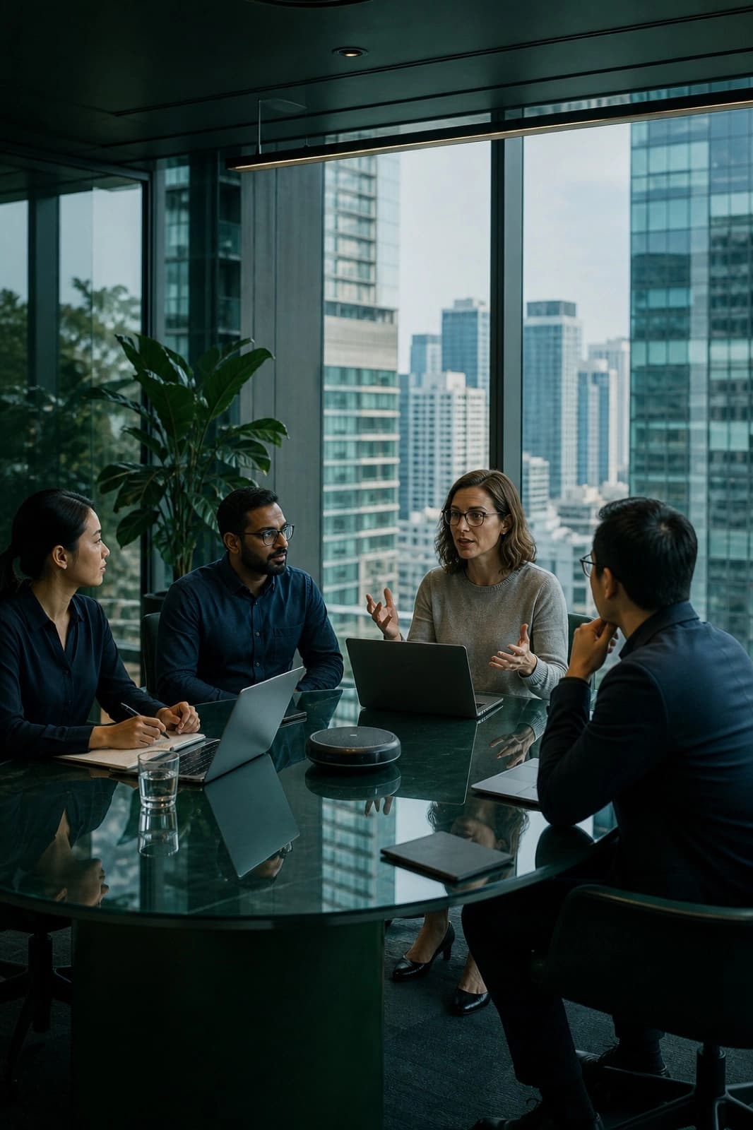 IT services team collaborating in a modern office